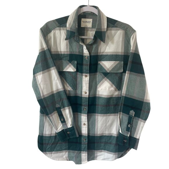 Abercrombie & Fitch Soft A&F Flannel Men’s Button Down S Green white gray - Picture 1 of 6